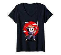 Femme Samurai Sushi Roll Kawaii, Dessin animé Amusant et Mignon, Art Japonais T-Shirt avec Col en V