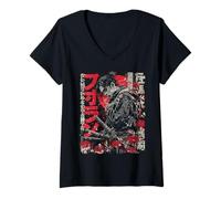 Femme Samurai Warrior Red Spider Lily Flower Anime Otaku Japonais T-Shirt avec Col en V
