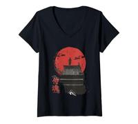 Femme Samurai Warrior Soul en japonais, style rétro, vaporwave, harajuku T-Shirt avec Col en V