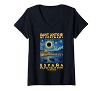 Femme San Antoni de Portmany, España Eclipse Solar Total 2026 T-Shirt avec Col en V