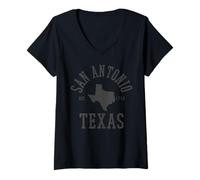 Femme San Antonio Texas - Carte de l'État Est. 1718 Souvenir T-Shirt avec Col en V