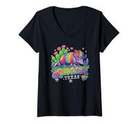 Femme San Antonio Texas Rainbow Armadillo Cowboy Souvenir des années 80 T-Shirt avec Col en V