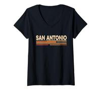 Femme San Antonio Texas Vintage Style années 70 T-Shirt avec Col en V