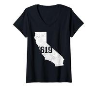 Femme San Diego 619 Code régional California State Map Vintage T-Shirt avec Col en V