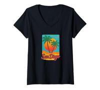 Femme San Diego Coastal Vintage Sun California Beach Vibes T-Shirt avec Col en V