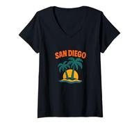 Femme San Diego Coastal Vintage Sun California Beach Vibes T-Shirt avec Col en V