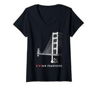 Femme San Francisco Golden Gate Bridge Vintage Skyline Californie T-Shirt avec Col en V