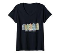 Femme San Francisco Painted Ladies T-Shirt avec Col en V