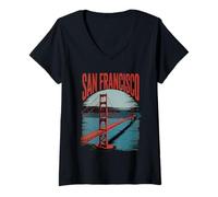 Femme San Francisco Pont Inscription Art T-Shirt avec Col en V