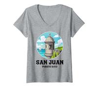 Femme San Juan Porto Rico Boricua héritage portoricain fierté T-Shirt avec Col en V