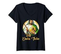 Femme San Judas Tadeo Apóstol de Jesucristo T-Shirt avec Col en V
