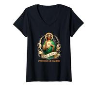 Femme San Judas Tadeo - Dévocion d'art de Saint Jude T-Shirt avec Col en V