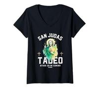 Femme San Judas Tadeo - Dévocion d'art de Saint Jude T-Shirt avec Col en V