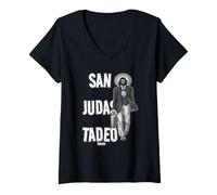 Femme San Judas Tadeo - Saint Jude Negocio Noir et Blanc T-Shirt avec Col en V