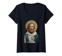 Femme San Judas Tadeo - Saint Jude T-Shirt avec Col en V