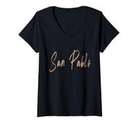Femme San Pablo California - Design Vintage et élégant T-Shirt avec Col en V