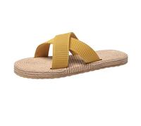 Femme Sandales Été Confortable Escarpins Talon Carré Sandales plates à brides et semelle en corde de jute, idéales pour la plage, les promenades et les activités estivales décontractées.(Yellow, 37)