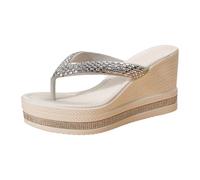 Femme Sandales Été Pour Un Usage Quotidien Décontracté Talon Épais Vintage Sandales Compensées Femme Mules Femmes Compensés Été Claquettes Avec Perles Tongs Confortables Pour Piscine Plage Mer Sandale