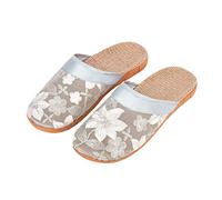 Femme Sandales Plates Été Chaussons en Lin Anti-Glisse Respirant Slipper d'Intérieur Extérieur Chaussure en Maille Brodée Pantoufles de Piscine Plage Voyage Sauna Séchage Rapide Sabot Mule Gris 39-40