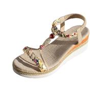 Femme Sandales Tong Femme Été Sandales De Marche En Cuir Fleur Brodée Vintage Décontracté Semelle Souple Orthopédique Voûte Plantaire Été Avec Boucle Réglable Confortables Pour Maison Piscine Plage