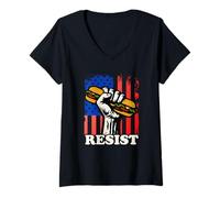 Femme Sandwich Activism USA Flag Protest Fist Humor Men Women T-Shirt avec Col en V