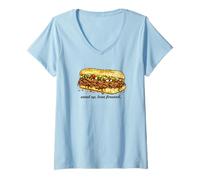 Femme Sandwich au bœuf Italien Debout Lean Forward Chicago T-Shirt avec Col en V