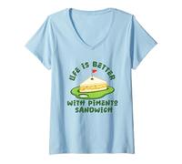 Femme Sandwich au Fromage et au Piment Golf Dad Life is Better Pimento T-Shirt avec Col en V