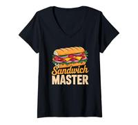 Femme Sandwich Master Culinary Chef Gourmand Dégustation Délice T-Shirt avec Col en V