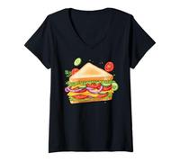 Femme Sandwich Master Graphic Cool Sandwich Decor Fun Sandwich T-Shirt avec Col en V