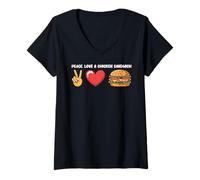 Femme Sandwich Peace Love and Chicken Sandwich Funny Love Sandwich T-Shirt avec Col en V