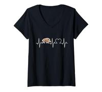 Femme Sanglier Battement de cœur Sauvage ECG Keiler Chasseur Sanglier T-Shirt avec Col en V