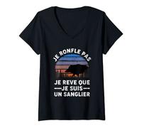 Femme Sanglier Chasseur | Chasse Aux Sangliers | Rêve Nuit Sommeil T-Shirt avec Col en V