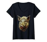 Femme Sanglier Chasseurs Gibier Cochons T-Shirt avec Col en V