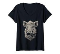 Femme Sanglier Chasseurs Gibier Cochons T-Shirt avec Col en V