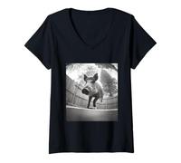 Femme Sanglier sautant sur Trampoline avec Motif Animal de la forêt T-Shirt avec Col en V