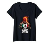 Femme Sangre Azteca Lucha Libre Mexicain T-Shirt avec Col en V