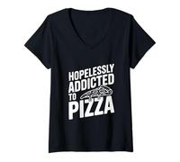 Femme sans Espoir Accro aux Amateurs de Pizza Foodie T-Shirt avec Col en V