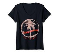Femme Santa Barbara Californie Vintage Palm Tree Surf Sunset T-Shirt avec Col en V