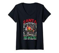 Femme Santa Checks The Nice List I Check The Candle Aisle T-Shirt avec Col en V