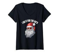 Femme Santa Clause I Do It for The HO's Funny Christmas T-Shirt avec Col en V