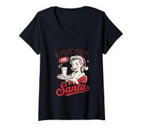 Femme Santa Cookies and Milk Christmas Humour Holiday T-Shirt avec Col en V