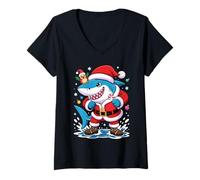 Femme Santa Costume for Kids Boys Adults Funny Shark Christmas T-Shirt avec Col en V