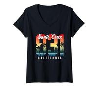 Femme Santa Cruz California 831 Summer Vibes Retro années 80 Esthétique T-Shirt avec Col en V