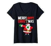 Femme Santa Dab Dance croit en Jésus, Joyeux Noël chrétien T-Shirt avec Col en V