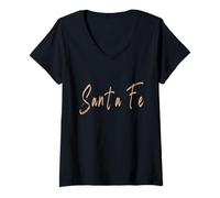 Femme Santa Fe New Mexico Design Vintage élégant T-Shirt avec Col en V