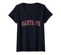 Femme Santa Fe Souvenir du Mexique Sport College Texte Rouge T-Shirt avec Col en V