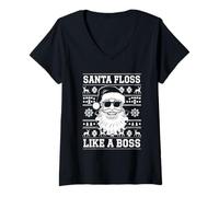 Femme Santa Floss Like Boss, Vacances de Noël Amusantes T-Shirt avec Col en V
