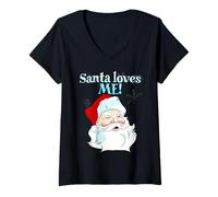 Femme Santa Loves Me Christmas Tee - Christmas Holiday B T-Shirt avec Col en V