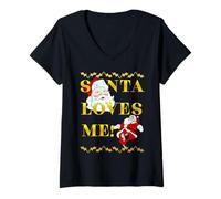 Femme Santa Loves Me Christmas Tee - Christmas Holiday C T-Shirt avec Col en V