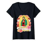 Femme Santa María de Guadalupe, La Morenita Del Tepeyac T-Shirt avec Col en V